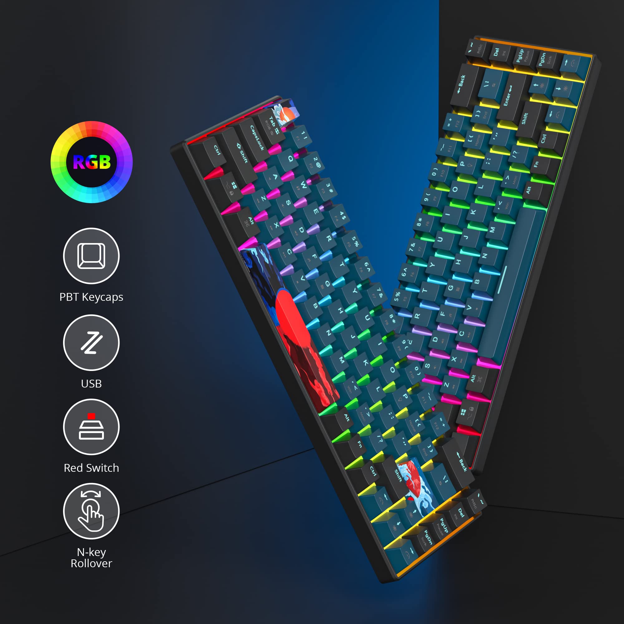 Ussixchare 65 Percent Mechanical Gaming Keyboard 68 Keys RGB